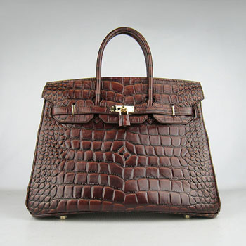 Hermes Birkin 35Cm Crocodile Big Stripe Handbags Dark Coffee Gol